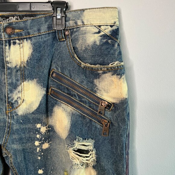 Heritage America 1776 Men's Size 42 Distressed Jean Shorts Bleach Splatter - Picture 3 of 14